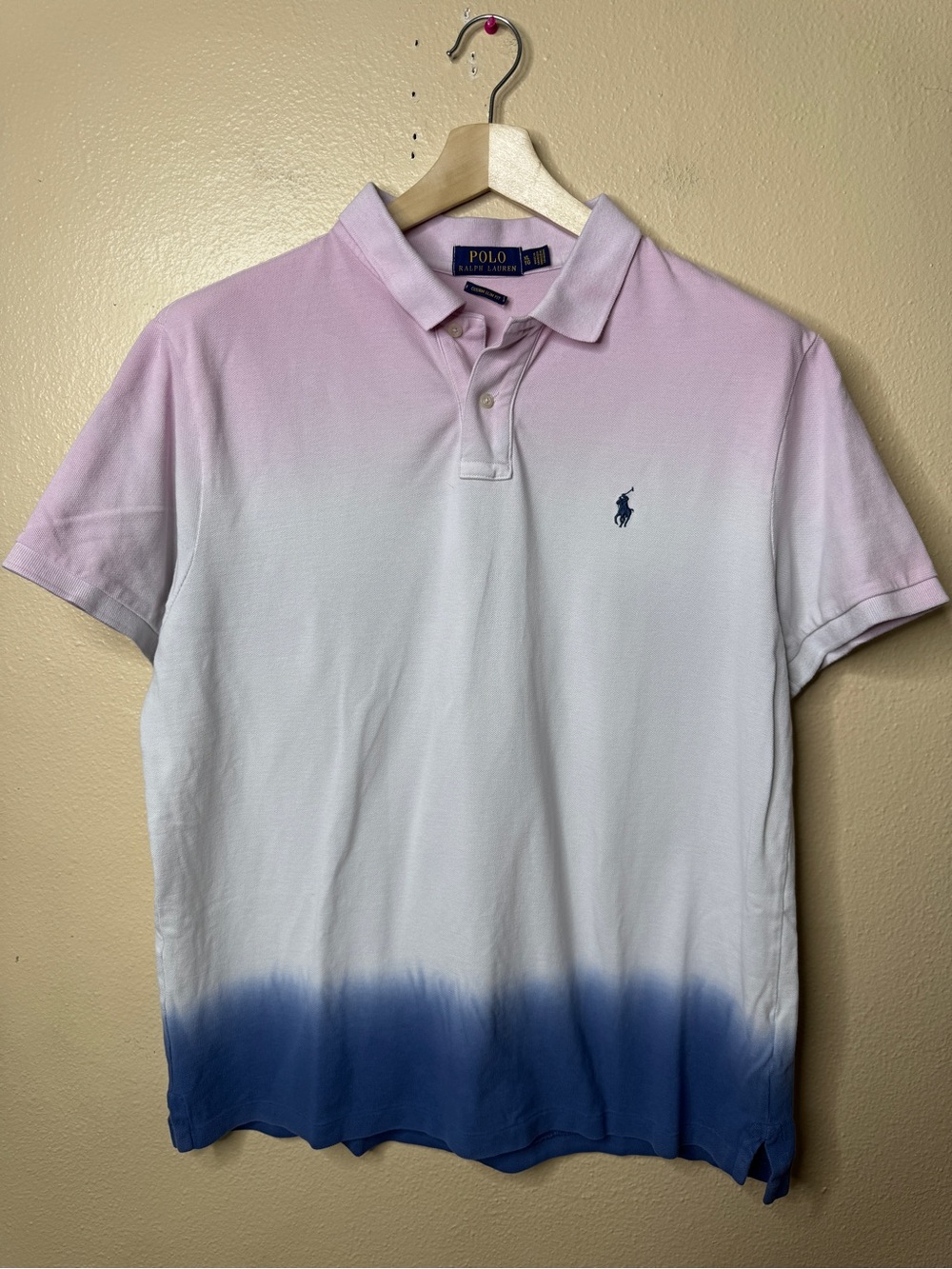 Polo Ralph Lauren Shirt Men's XL Custom Slim Fit Polo Pink Blue Ombre Cotton